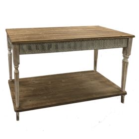 47 Inch Wood Console Table, 1 Open Shelf, Embossed Details, Weathered Brown