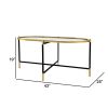 43 Inch Elongated Mirror Top Coffee Table, Iron Frame, Gold Finish, Black
