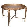 32 Inch Metal Cocktail Table, Circular Pattern Edged Round Top, Copper