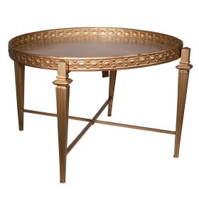 32 Inch Metal Cocktail Table, Circular Pattern Edged Round Top, Copper