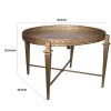 32 Inch Metal Cocktail Table, Circular Pattern Edged Round Top, Copper