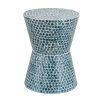 Ivy 20 Inch Luxury Accent Table Stool, Mosaic Tile Pattern, White, Blue