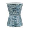 Ivy 20 Inch Luxury Accent Table Stool, Mosaic Tile Pattern, White, Blue