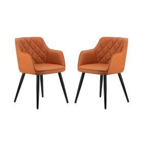 Erin 24 Inch Curved Dining Chair, Orange Fabric, Diamond Pattern Tufting