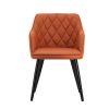 Erin 24 Inch Curved Dining Chair, Orange Fabric, Diamond Pattern Tufting