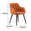 Erin 24 Inch Curved Dining Chair, Orange Fabric, Diamond Pattern Tufting