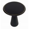 22 Inch Round Mango Wood Side Table, Smooth Brass Accents, Black Finish