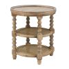 Jake 25 Inch 3 Tier Side Table, Fir Wood, 2 Woven Wicker Shelves, Brown