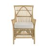 23 Inch Rattan Dining Armchair, White Fabric Padded Seat, Natural Brown