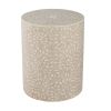 20 Inch Round Side End Table, Filigree Bone Inlay, Wood, Pale Pink, White