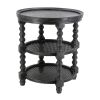 Jake 25 Inch 3 Tier Side Table, Fir Wood, 2 Woven Wicker Shelves, Black