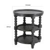 Jake 25 Inch 3 Tier Side Table, Fir Wood, 2 Woven Wicker Shelves, Black