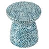 Ivy 16 Inch Round End Side Table, Bamboo Platform, Mosaic, Blue, White