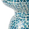 Ivy 16 Inch Round End Side Table, Bamboo Platform, Mosaic, Blue, White