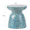 Ivy 16 Inch Round End Side Table, Bamboo Platform, Mosaic, Blue, White