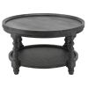 Jake 30 Inch Coffee Table, Fir Wood, Lower Tier Woven Wicker Shelf, Black