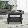 Jake 30 Inch Coffee Table, Fir Wood, Lower Tier Woven Wicker Shelf, Black