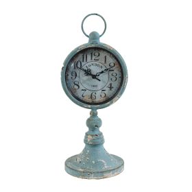13 Inch Decorative Table Clock, Iron, Vintage Inspired Design, Aqua Blue