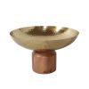 Roe 12 Inch Large Acacia Wood Table Bowl, Steel, Decorative, Gold and Brown