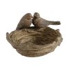 9 Inch Handcrafted Accent Table Bowl, Resin, Lovebirds Nest, Natural Brown