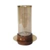 11 Inch Glass Hurricane Candle Holder, Acacia Wood, Small, Gold FInish