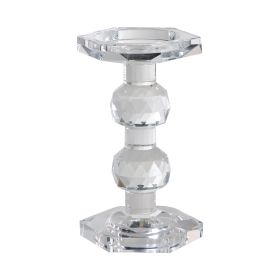 7 Inch Candle Holder, Crystal Glass Solid Turned Pillar, Clear