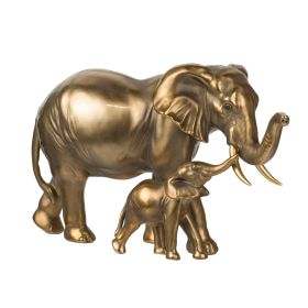 Don 12 Inch Elephant and Baby Statuette, Table Accent Decor, Gold Polyresin