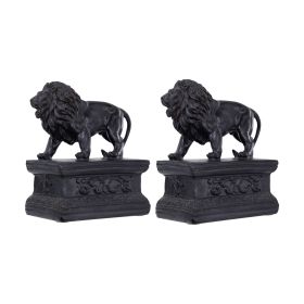 Ari Set of 2 Classic Bookends, Lion Statuette Figurines, Glossy Black Resin