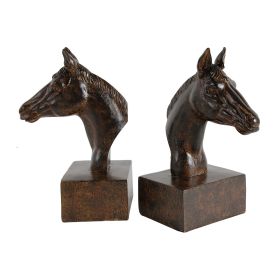 Ari Set of 2 Bookends, Elegant Realistic Horse Bust FIgurines, Dark Brown