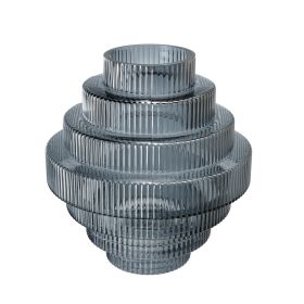 Rae 10 Inch Glass Vase, Geometric Round, Contemporary, Smokey Blue, Clear