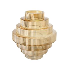 Rae 10 Inch Glass Vase, Geometric Round, Amber Yellow and Clear Finish
