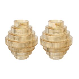 Rae Set of 2 Glass Vases, Geometric Round, Amber Yellow and Clear Finish