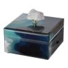 Eve 6 Inch Decorative Accessory Box, Elegant Stone with Finial Accent, Blue