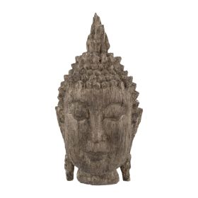 12 Inch Buddha Head Sculpture, Calming Accent Decoration, Polyresin, Brown