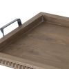 24 Inch Rustic Wood Serving Tray with Iron Handles, Classic Trim, Brown