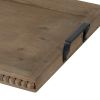24 Inch Rustic Wood Serving Tray with Iron Handles, Classic Trim, Brown