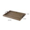 24 Inch Rustic Wood Serving Tray with Iron Handles, Classic Trim, Brown