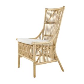 23 Inch Rattan Dining Side Chair, Soft Padded Seat, Natural Brown, White