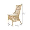 23 Inch Rattan Dining Side Chair, Soft Padded Seat, Natural Brown, White