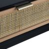 Ela 35 Inch 2 Drawer Wood Console Table, Woven Rattan Panels, Brown, Black