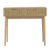Ela 35 Inch 2 Drawer Wood Console Table, Woven Rattan Panels, Natural Brown
