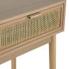 Ela 35 Inch 2 Drawer Wood Console Table, Woven Rattan Panels, Natural Brown