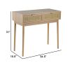Ela 35 Inch 2 Drawer Wood Console Table, Woven Rattan Panels, Natural Brown