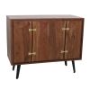 39 Inch Sideboard Cabinet Console Table, Double Doors, Gold Accents, Brown