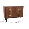 39 Inch Sideboard Cabinet Console Table, Double Doors, Gold Accents, Brown