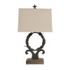 26 Inch Artisanal Table Lamp, Laurel Wreath Iron Frame, Off White, Black