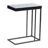 24 Inch End Side Table, Blue Patterned Top, C Shape Open Frame, Black