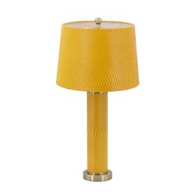 27 Inch Modern Table Lamp, Vegan Faux Leather, Iron, Bright Orange Yellow