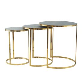 24, 22, 21 Inch Nesting Table, Gold Stainless Steel, Vegan Faux Leather Top