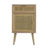 Keli 28 Inch Accent Cabinet, 1 Drawer, Pine, Woven Rattan Design, Natural